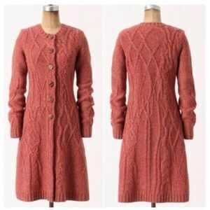 Anthropologie Women's Cable Knit Sweater Dress Size L Rustic Chic